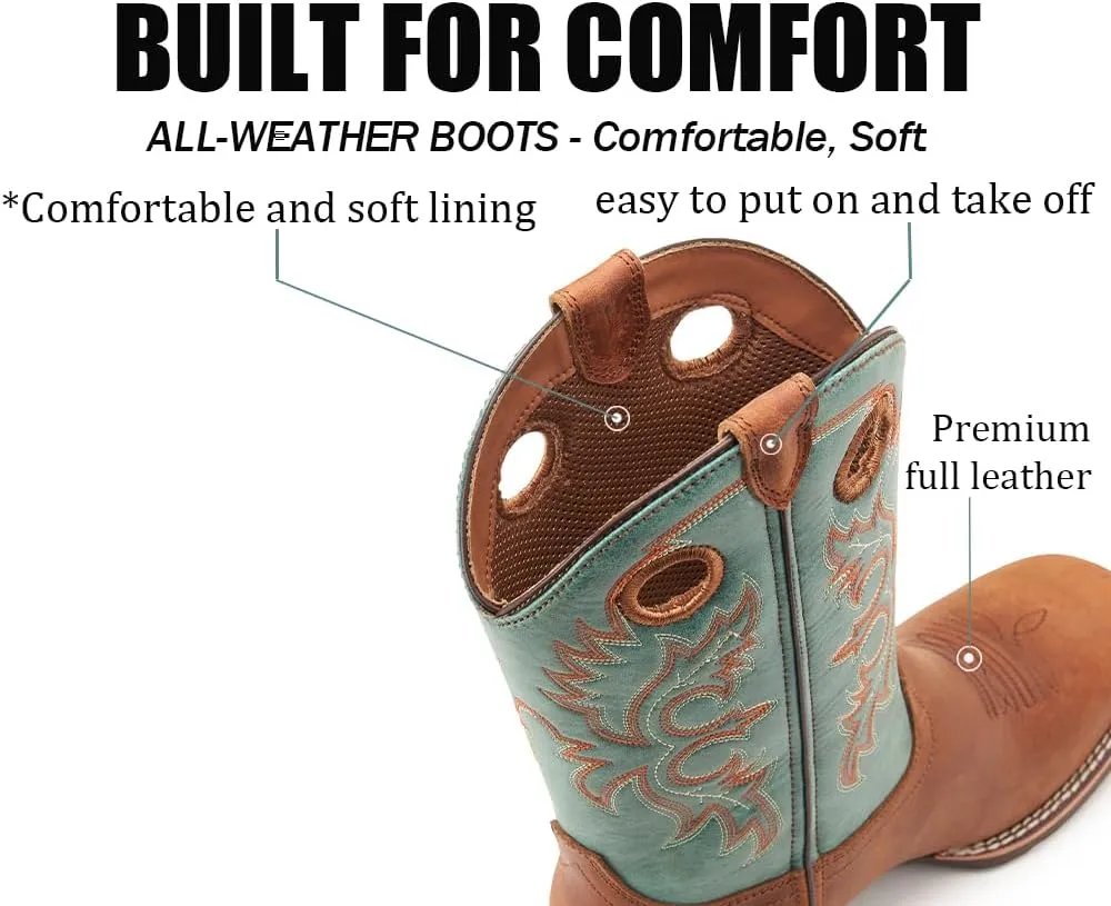 SUREWAY Western Boots For Men - Mens Square Toe Cowboy Boot,Oil/Slip Resistant,Durable Fashionable Classic Pull on 10 Inch Boots Mid Calf Wellington Boots