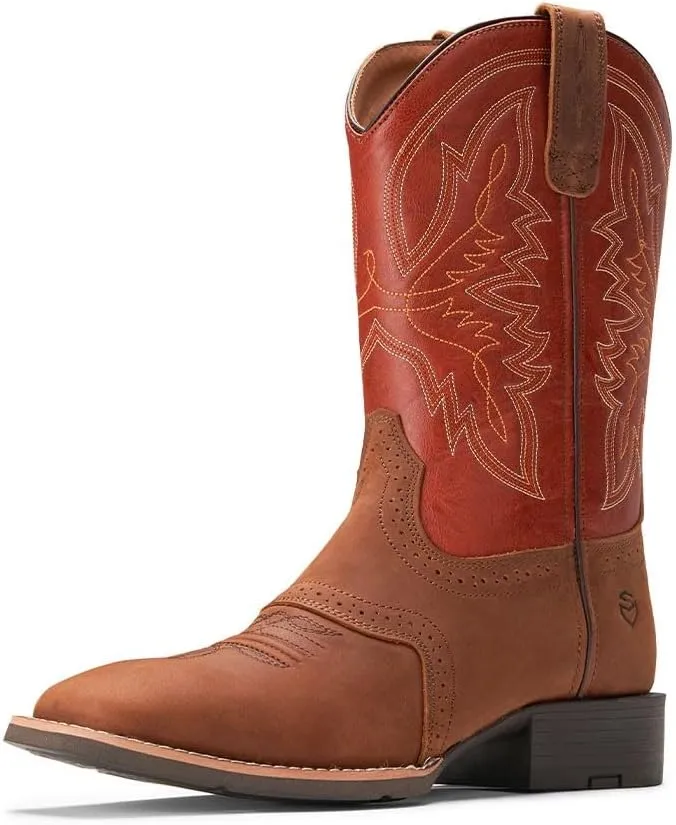 SUREWAY Western Boots For Men - Mens Square Toe Cowboy Boot,Oil/Slip Resistant,Durable Fashionable Classic Pull on 10 Inch Wellington Boots - Soft Toe Work Boots