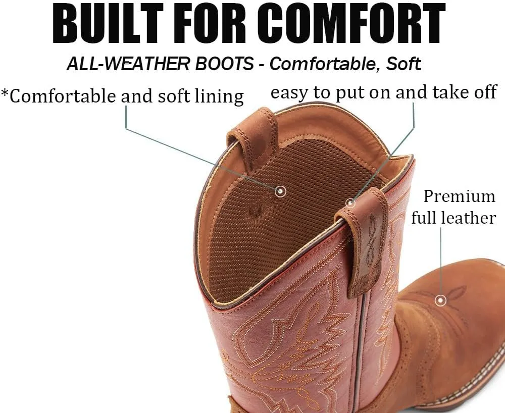 SUREWAY Western Boots For Men - Mens Square Toe Cowboy Boot,Oil/Slip Resistant,Durable Fashionable Classic Pull on 10 Inch Wellington Boots - Soft Toe Work Boots