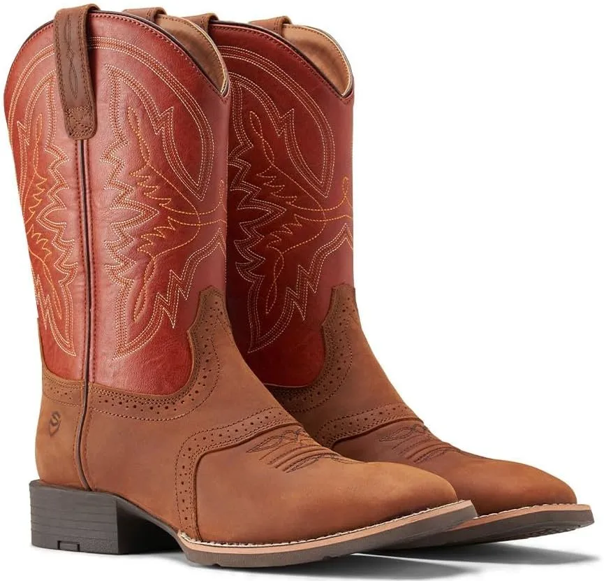 SUREWAY Western Boots For Men - Mens Square Toe Cowboy Boot,Oil/Slip Resistant,Durable Fashionable Classic Pull on 10 Inch Wellington Boots - Soft Toe Work Boots