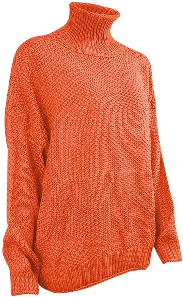 Sweaters for Women Oversized Turtleneck Batwing Sleeve Knitted Sweaters Casual Loose Warm Solid Color Pullover Tops