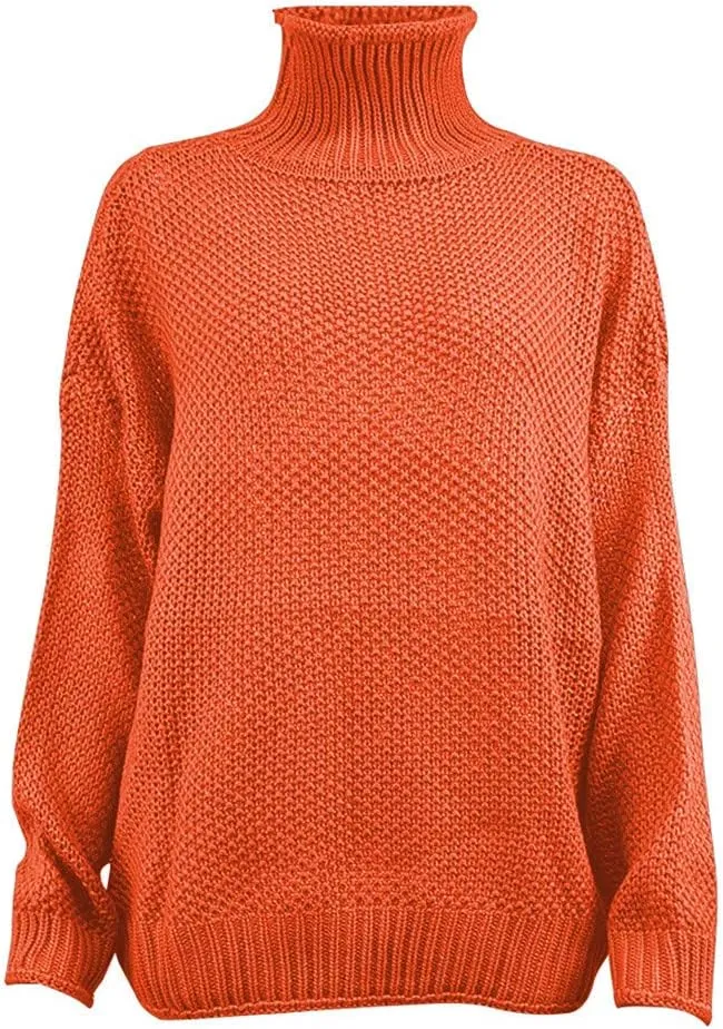 Sweaters for Women Oversized Turtleneck Batwing Sleeve Knitted Sweaters Casual Loose Warm Solid Color Pullover Tops