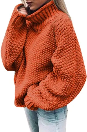 Sweaters for Women Oversized Turtleneck Batwing Sleeve Knitted Sweaters Casual Loose Warm Solid Color Pullover Tops
