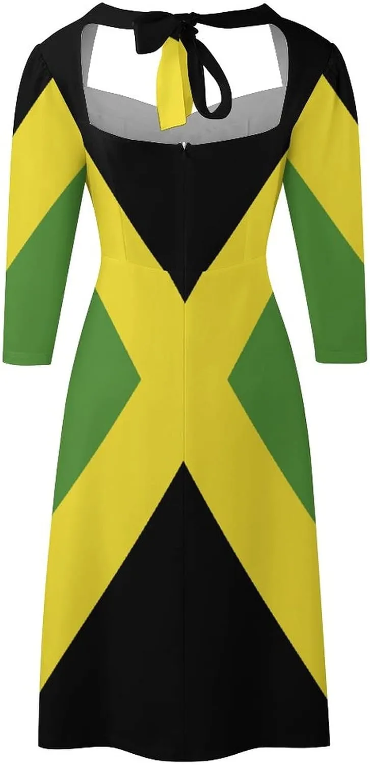 TAIZIYEAH Jamaican Flag Elegant Casual Long Dress Jamaican Flag Girls Summer Sunshine Beach Skirts for Womens 2XL