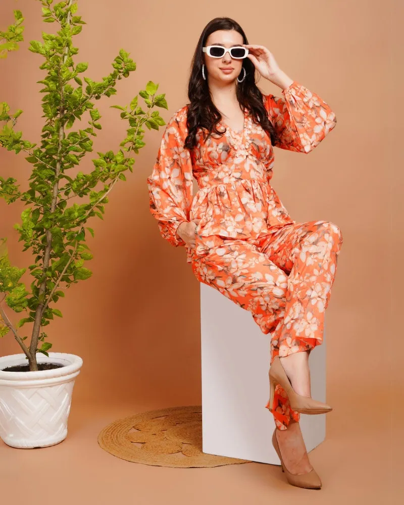Tangerine shell charm peplum co-ord set