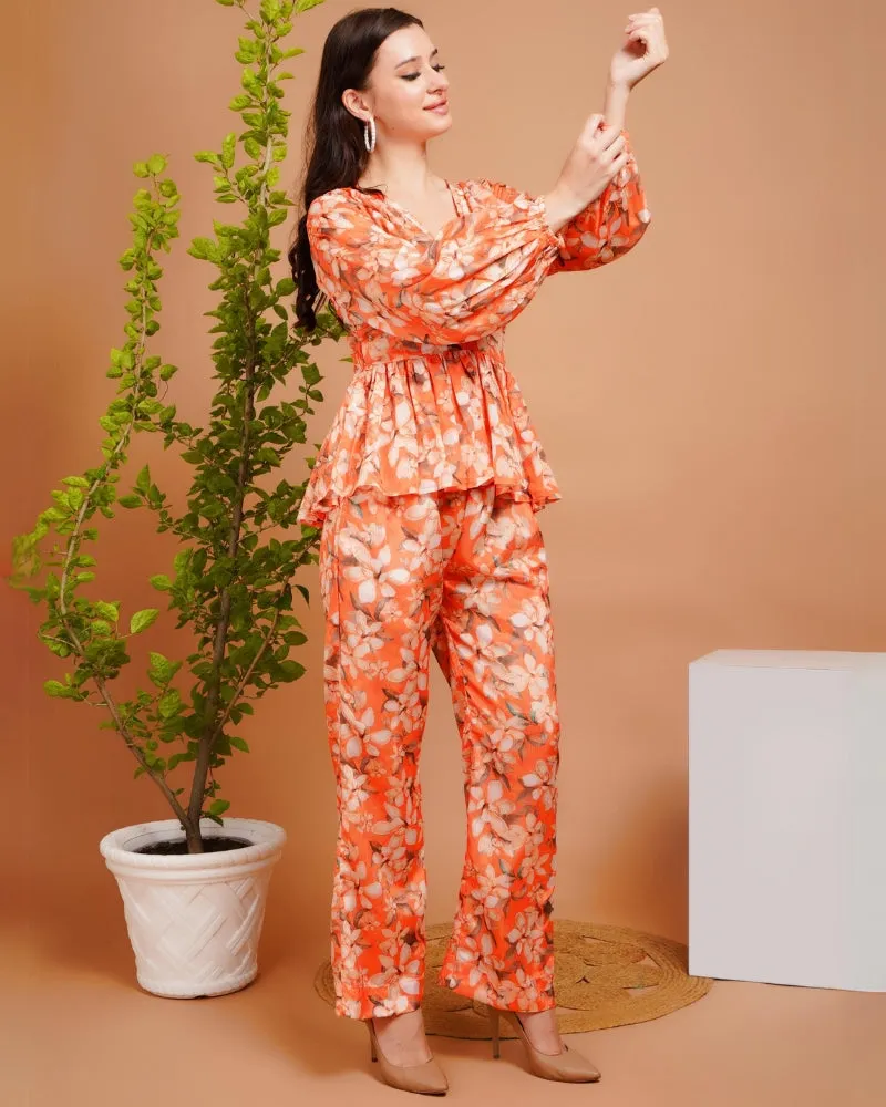 Tangerine shell charm peplum co-ord set