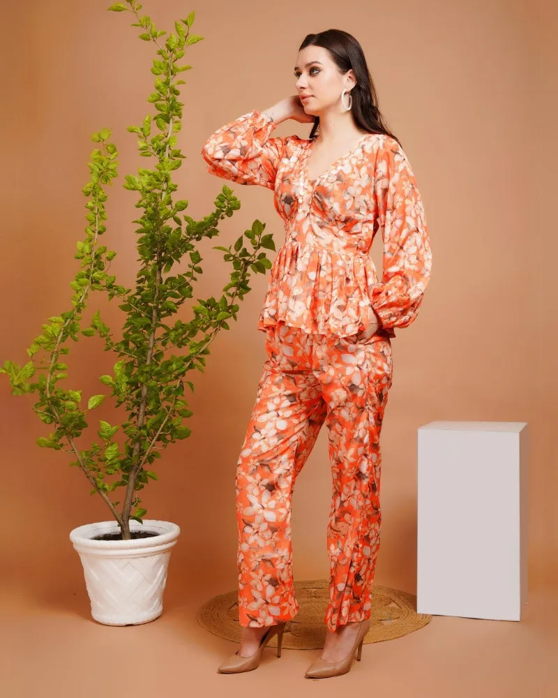 Tangerine shell charm peplum co-ord set