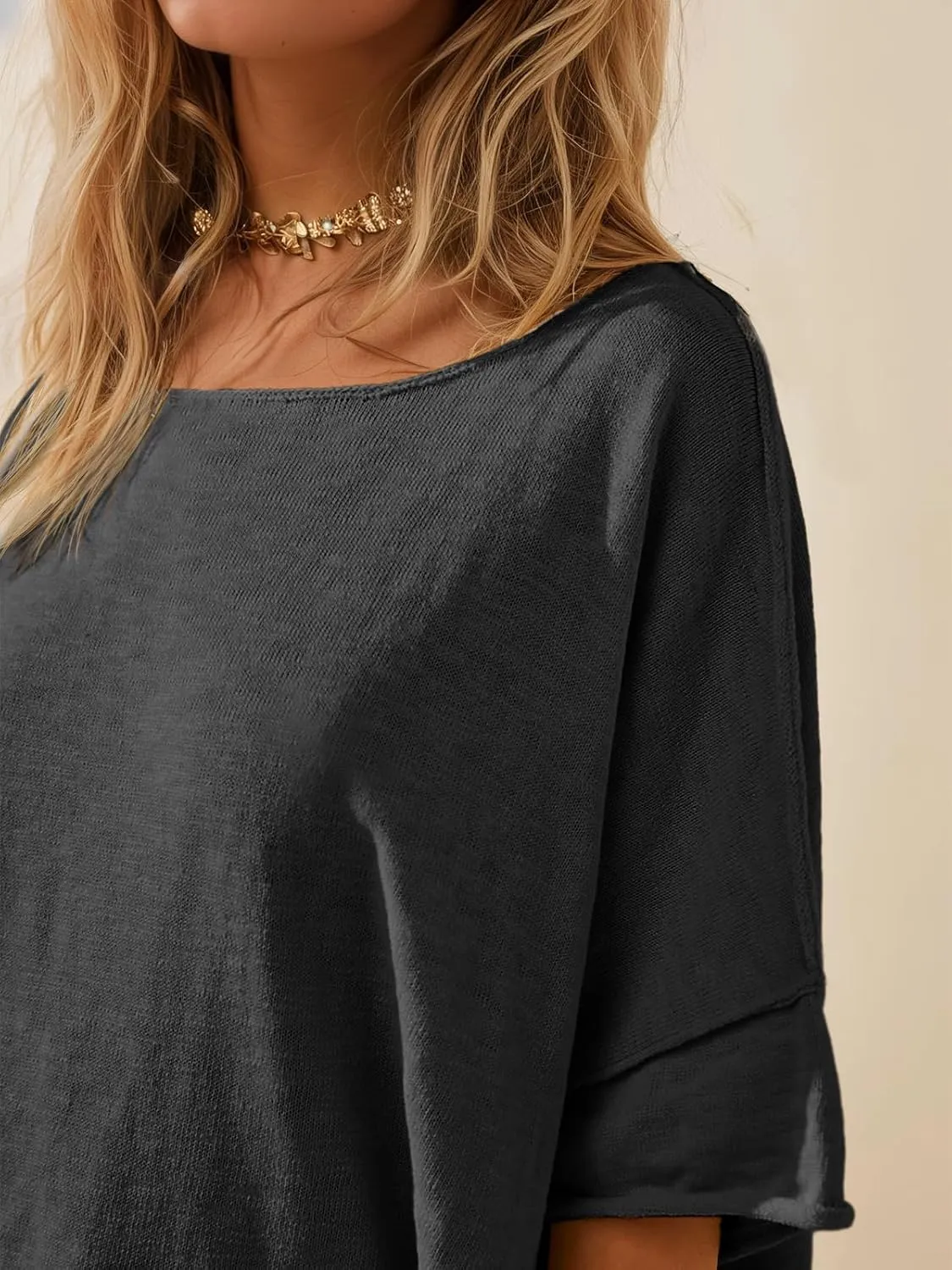 Tankaneo Women's Oversized T Shirts Casual Summer Crew Neck Loose Dropped Short Sleeve Side Slit Hem Blouse Tunic Tops