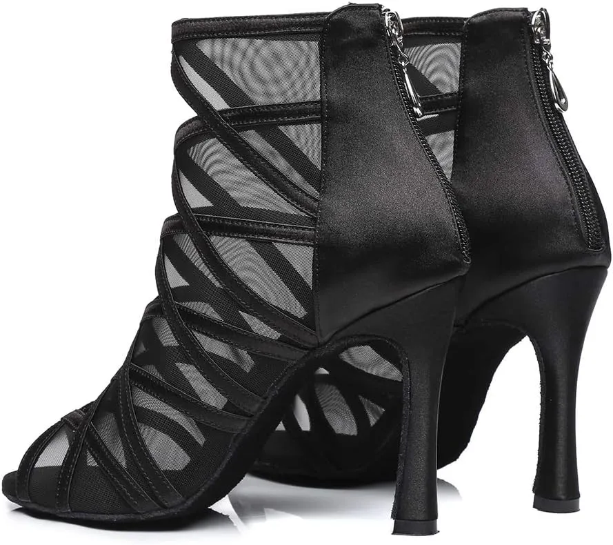 TINRYMX Women's Latin Dance Boots Ballrooom Salsa Tango Open Toe Performance Professional Dance Shoes, Model-YCL445