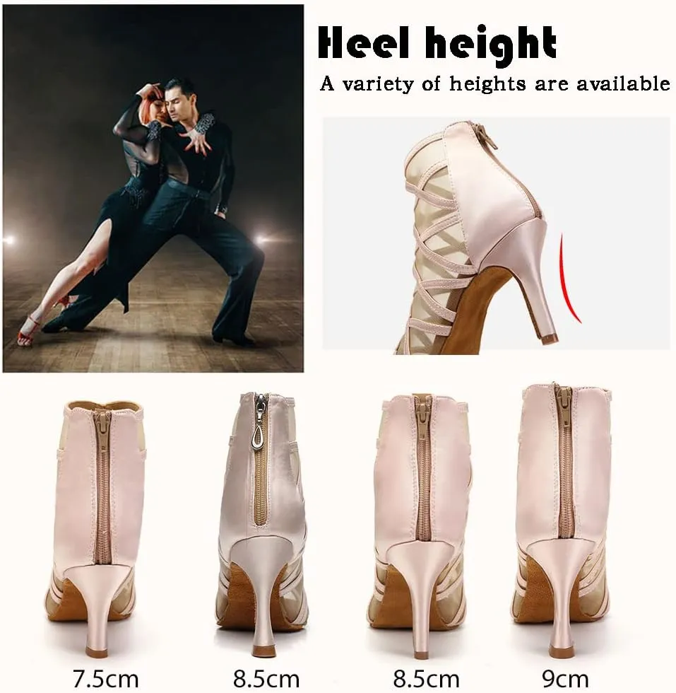 TINRYMX Women's Latin Dance Boots Ballrooom Salsa Tango Open Toe Performance Professional Dance Shoes, Model-YCL445