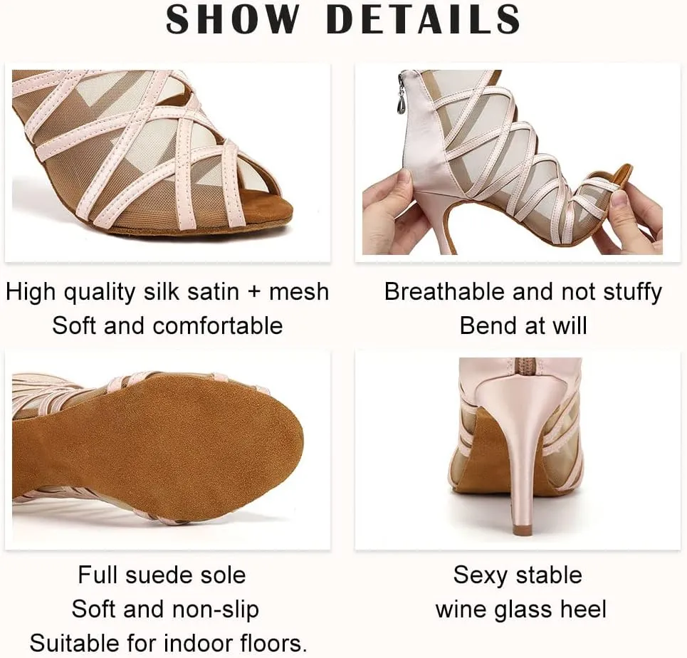 TINRYMX Women's Latin Dance Boots Ballrooom Salsa Tango Open Toe Performance Professional Dance Shoes, Model-YCL445