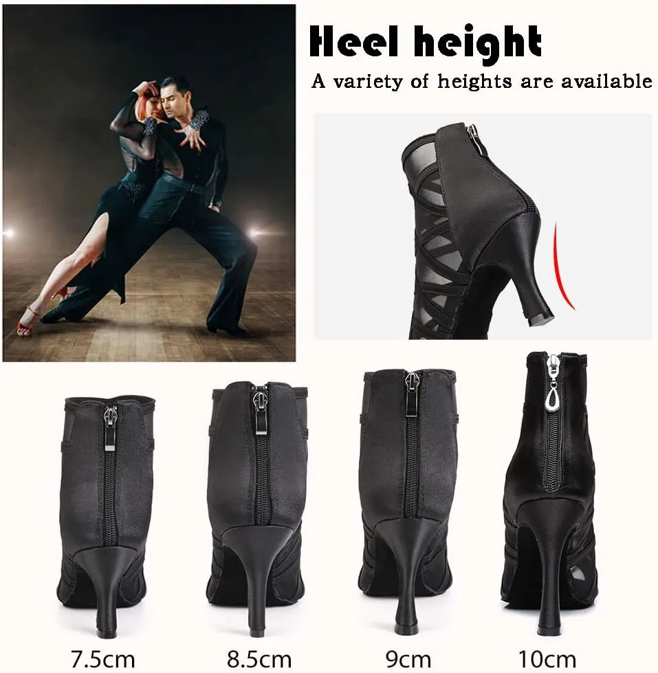 TINRYMX Women's Latin Dance Boots Ballrooom Salsa Tango Open Toe Performance Professional Dance Shoes, Model-YCL445