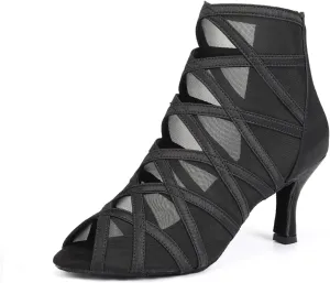 TINRYMX Women's Latin Dance Boots Ballrooom Salsa Tango Open Toe Performance Professional Dance Shoes, Model-YCL445