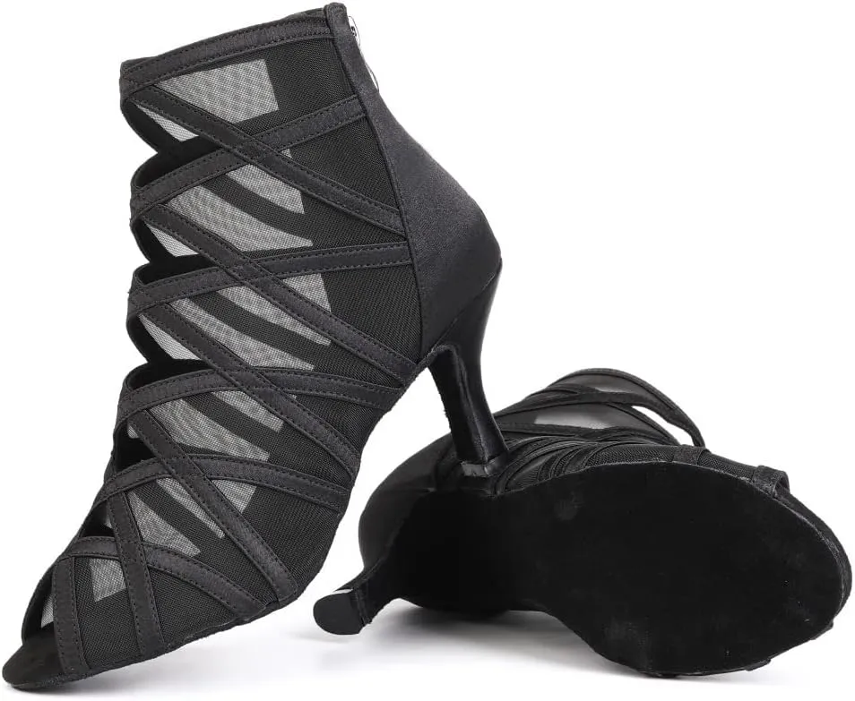 TINRYMX Women's Latin Dance Boots Ballrooom Salsa Tango Open Toe Performance Professional Dance Shoes, Model-YCL445