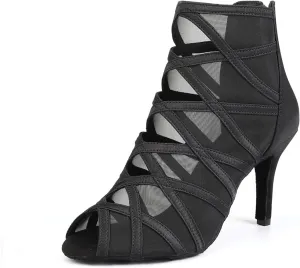 TINRYMX Women's Latin Dance Boots Ballrooom Salsa Tango Open Toe Performance Professional Dance Shoes, Model-YCL445