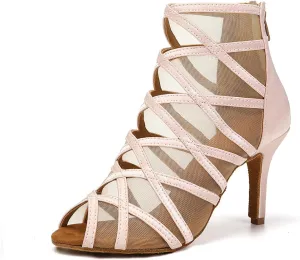 TINRYMX Women's Latin Dance Boots Ballrooom Salsa Tango Open Toe Performance Professional Dance Shoes, Model-YCL445