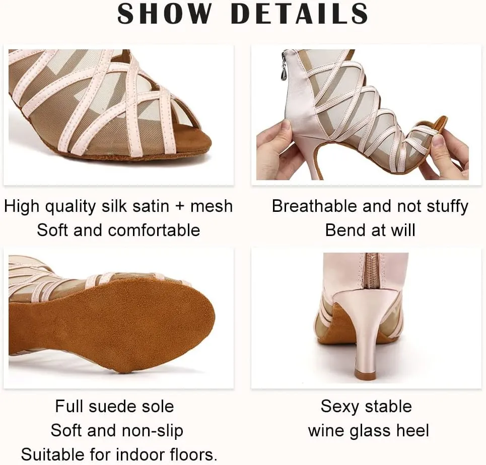 TINRYMX Women's Latin Dance Boots Ballrooom Salsa Tango Open Toe Performance Professional Dance Shoes, Model-YCL445