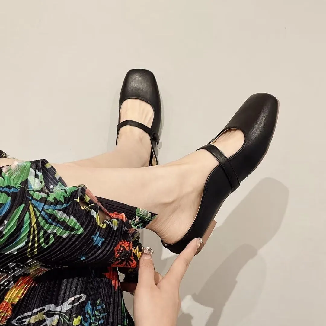 TN TANGNEST Flat Shoes for Women Retro Square Toe Mary Jane Flats Shiny Ballet Flats Comfortable Office Flats