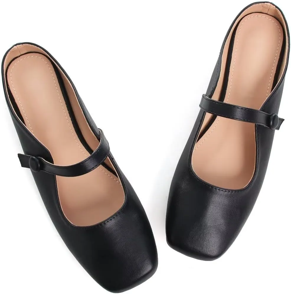 TN TANGNEST Flat Shoes for Women Retro Square Toe Mary Jane Flats Shiny Ballet Flats Comfortable Office Flats