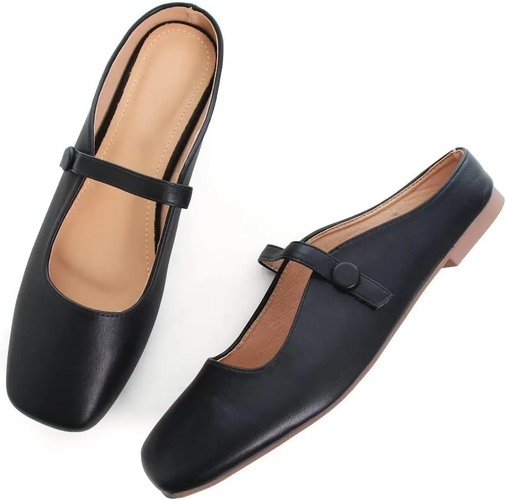 TN TANGNEST Flat Shoes for Women Retro Square Toe Mary Jane Flats Shiny Ballet Flats Comfortable Office Flats