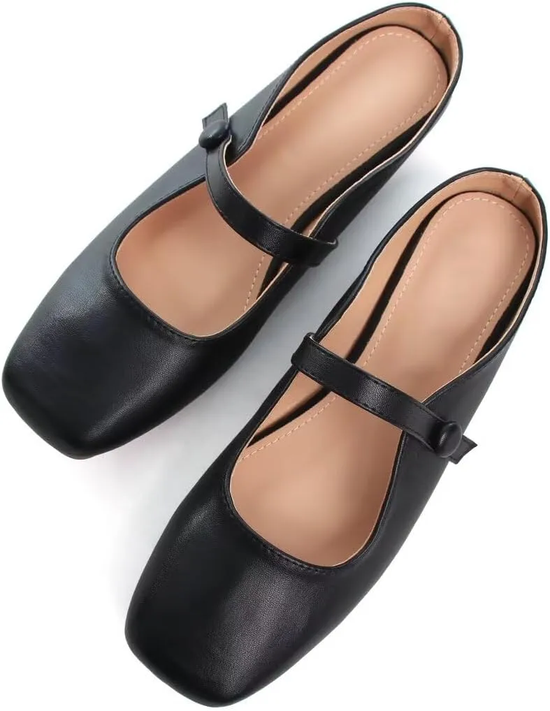 TN TANGNEST Flat Shoes for Women Retro Square Toe Mary Jane Flats Shiny Ballet Flats Comfortable Office Flats