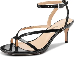 TNYNFBEB Womens Mid Heel Open Toe Strappy Sandals Ankle Strap Buckle Prom Party Dress Patent Leather Summer 2.6 Inches Heels