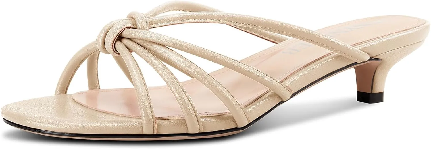 TNYNFBEB Womens Sandals Mules Low Kitten Heel Open Toe Shoes Slip-on Slingback Prom Party Dress Summer 1.4 Inches Heels