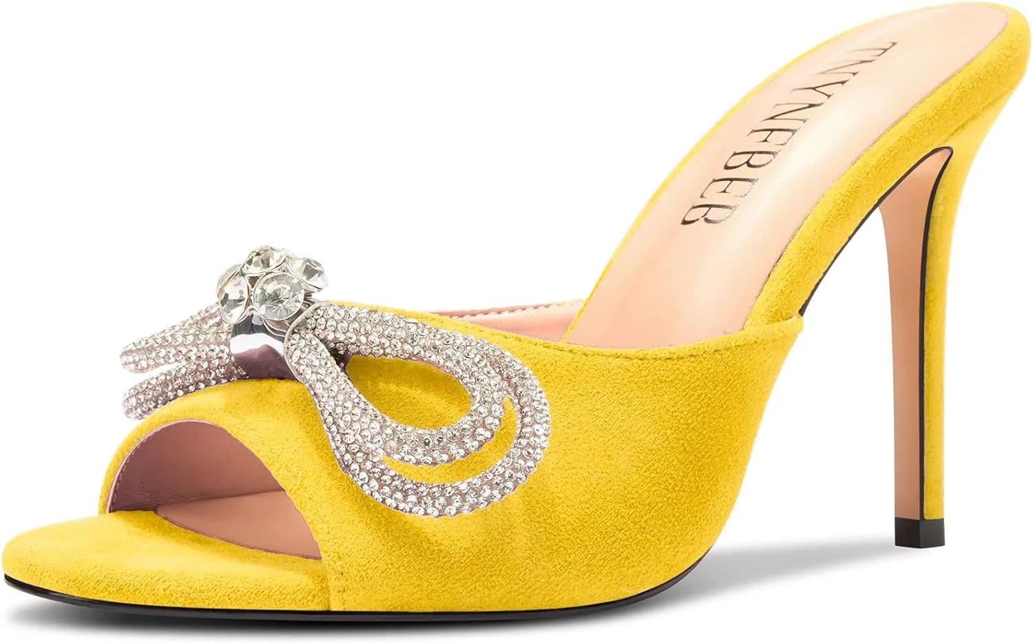 TNYNFBEB Womens Stiletto High Heel Peep Open Toe Sandals Mules Shoes Slingback Slip-on Rhinestone Crystal Bow-knot Prom Dress 3.9 Inches Heels