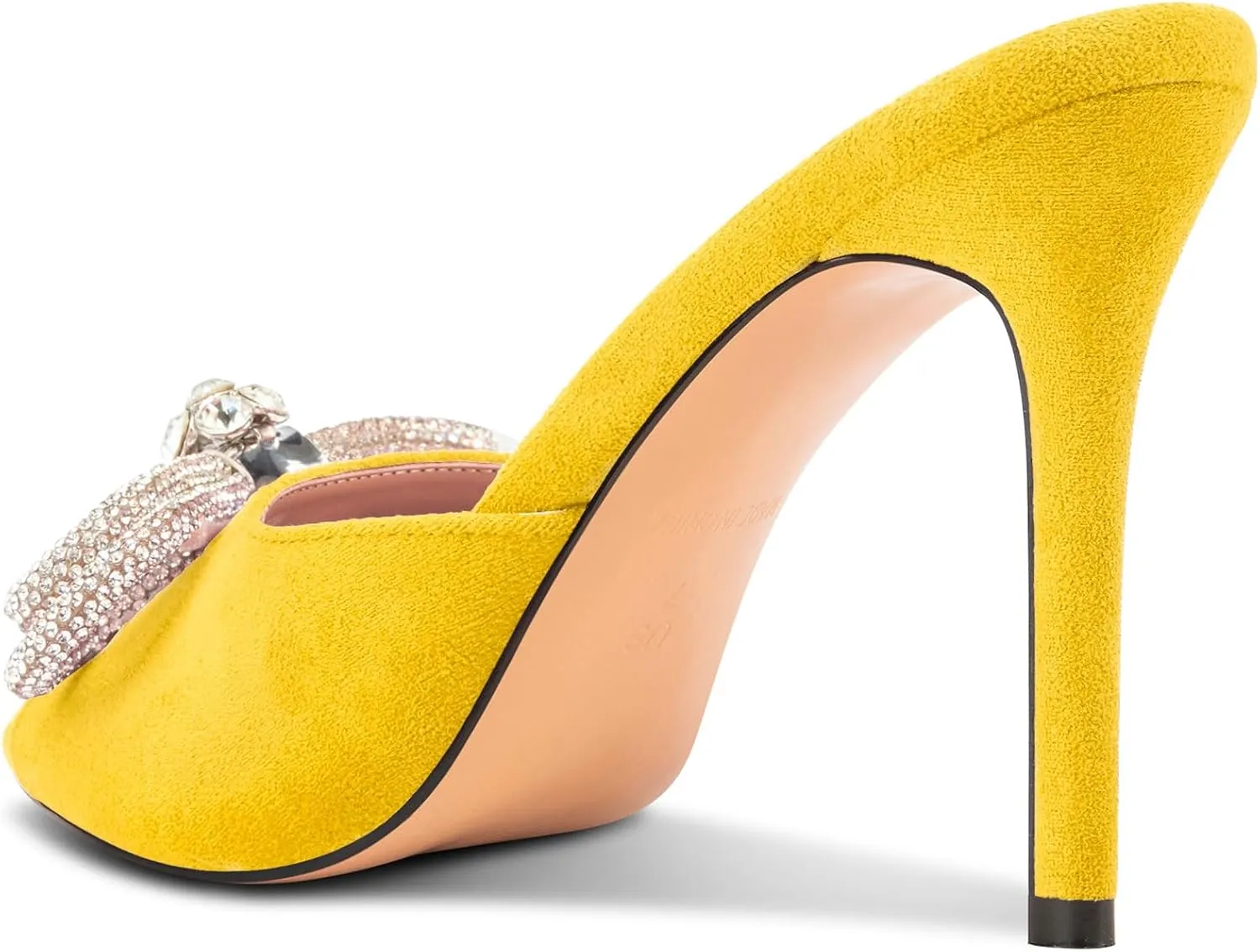 TNYNFBEB Womens Stiletto High Heel Peep Open Toe Sandals Mules Shoes Slingback Slip-on Rhinestone Crystal Bow-knot Prom Dress 3.9 Inches Heels