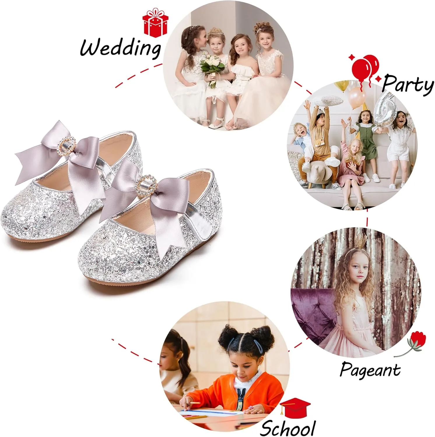 Toddler Flower Girl Dress Shoes - Little Girl Mary Janes Flats Wedding
