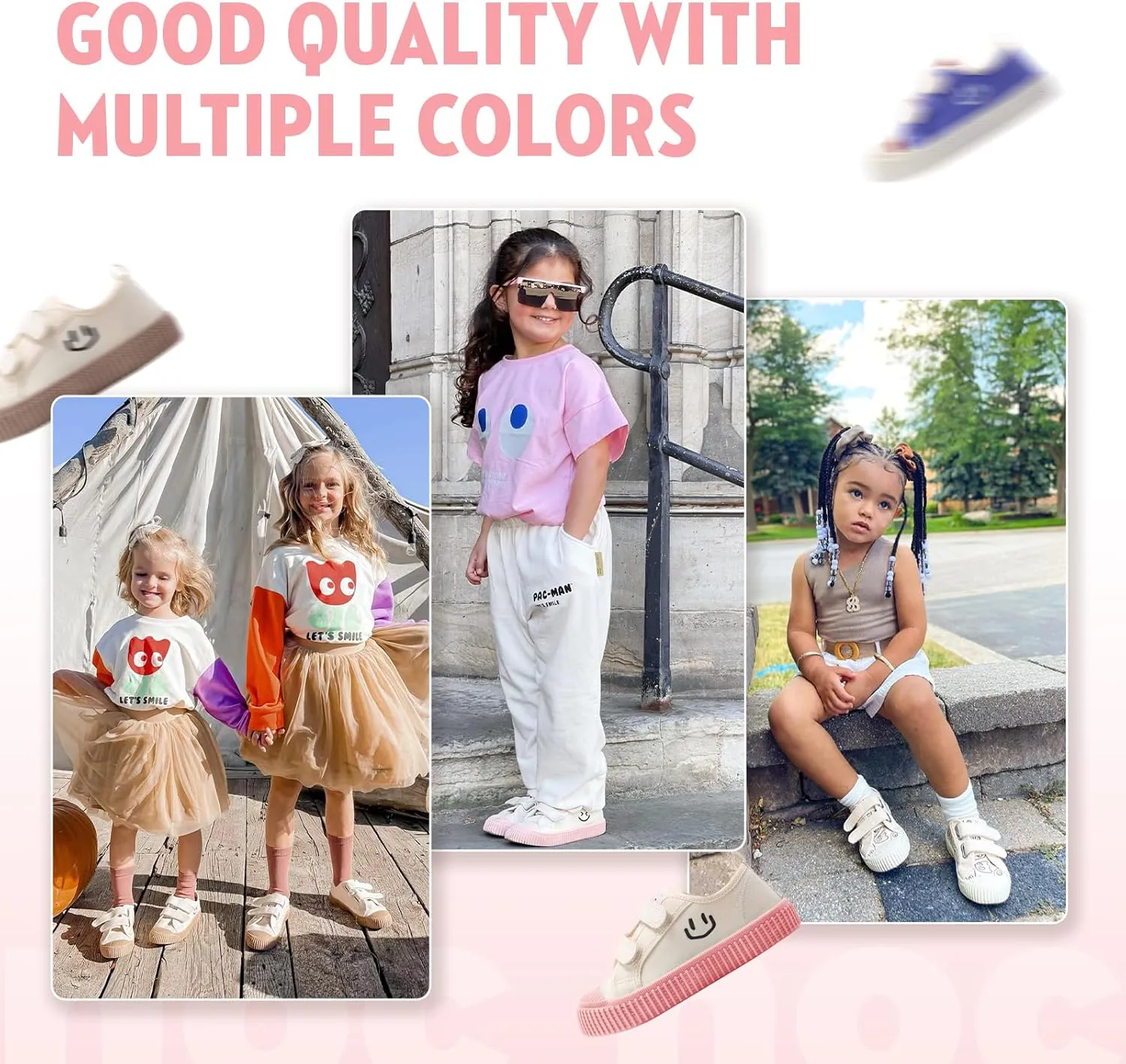 Toddler Shoes for Boys & Girls, Canvas Dual Hook and Loops Sneakers with Candy-Colored Sole