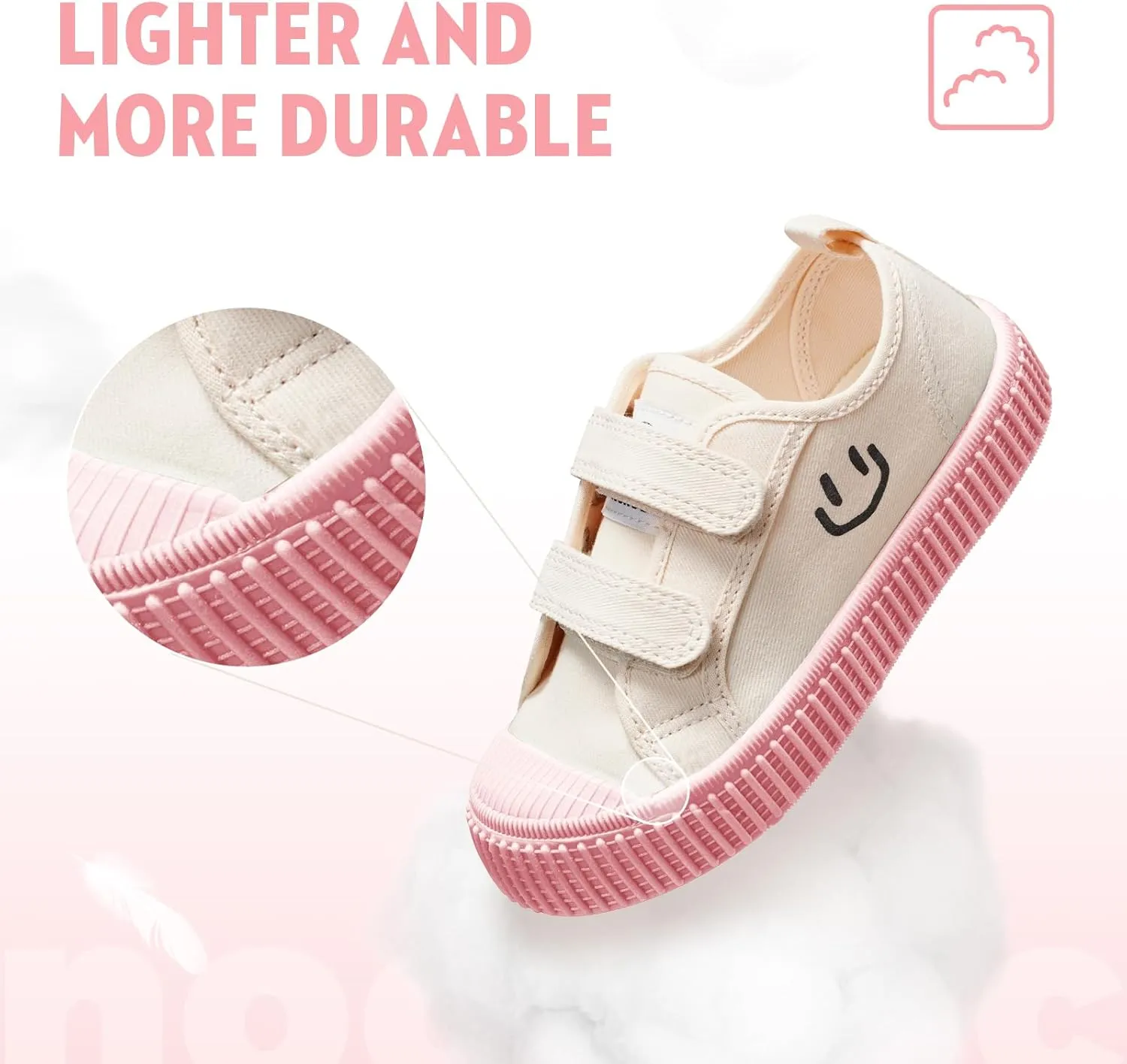Toddler Shoes for Boys & Girls, Canvas Dual Hook and Loops Sneakers with Candy-Colored Sole