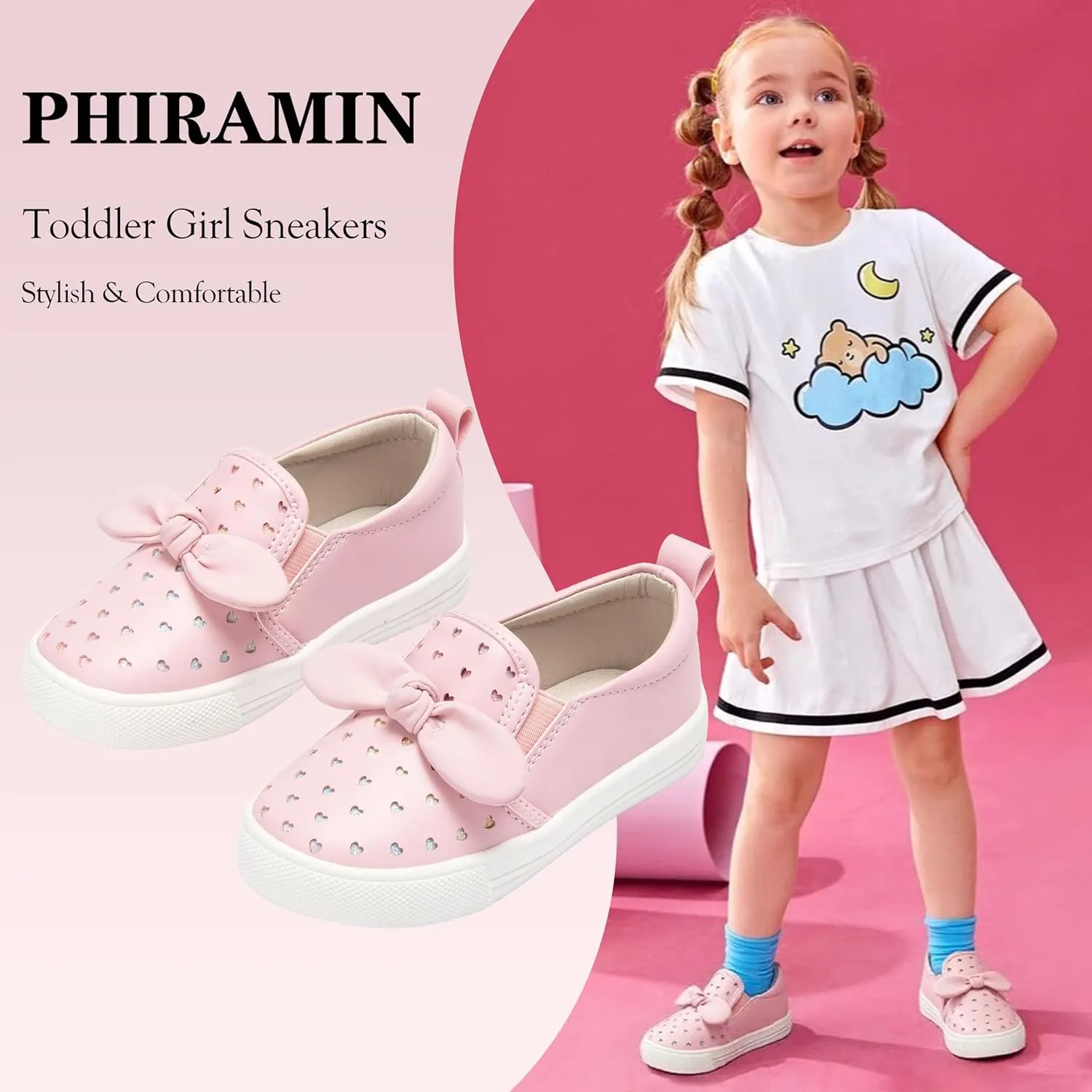 Toddler/Little Girls Sneakers-Slip On Glitter Sports Shoes for Running Walking