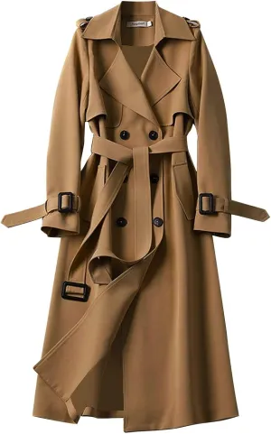 Trench Coats for Women Double Breasted Classic Lapel Casual Jackets Plus Size Belted Elegant Y2K Fall Winter Overcoat