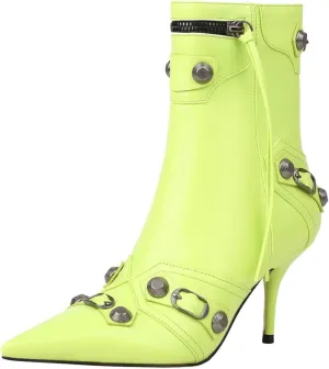 Trendenzy Pointed Toe Zip Stiletto Kitten Heel Buckle Ankle Boots for Women Sexy Tassel Booties