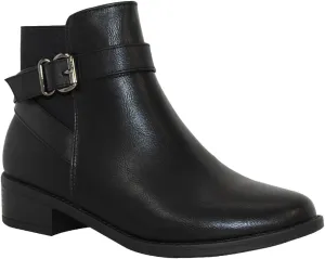 TRENDSUP Women's Classic Ankle Booties, Low Heel, Buckle Strap, Round Toe