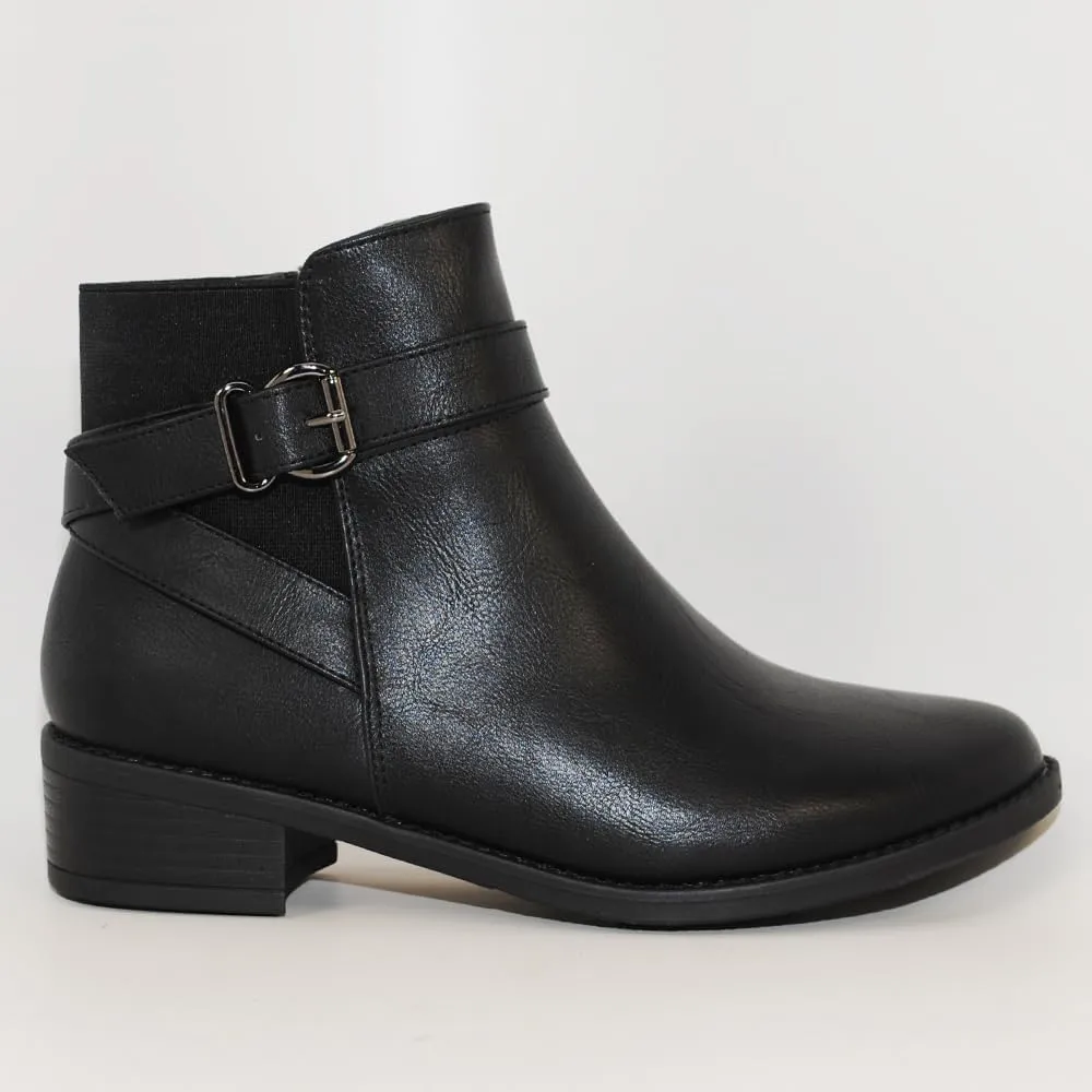TRENDSUP Women's Classic Ankle Booties, Low Heel, Buckle Strap, Round Toe