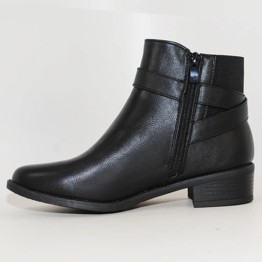 TRENDSUP Women's Classic Ankle Booties, Low Heel, Buckle Strap, Round Toe