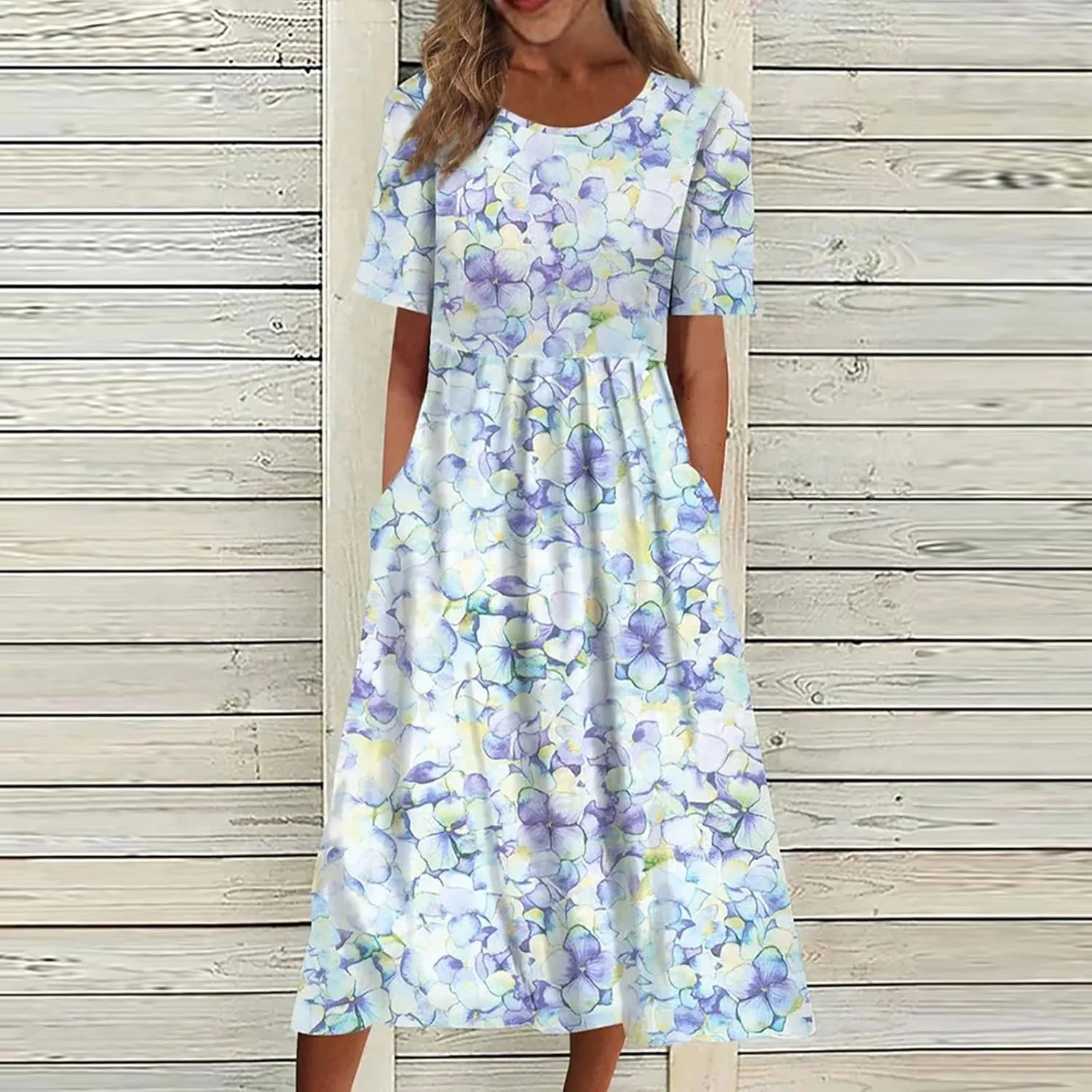 Tshirt Dress for Women 2025 Beach Cotton Linen Floral Printed Dresses with Pockets Casual Flowy Long Dress