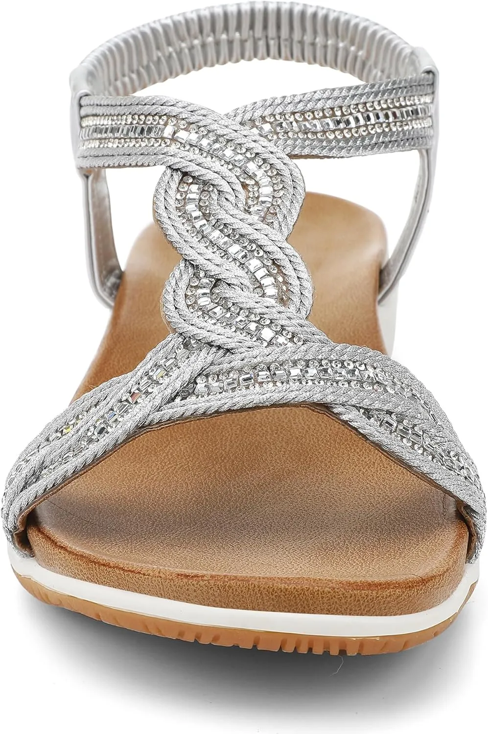 UBFEN Flat Sandals For Women Dressy Walking Comfortable Sandal With Rhinestone Braid Elastic Strap Summer Vacation