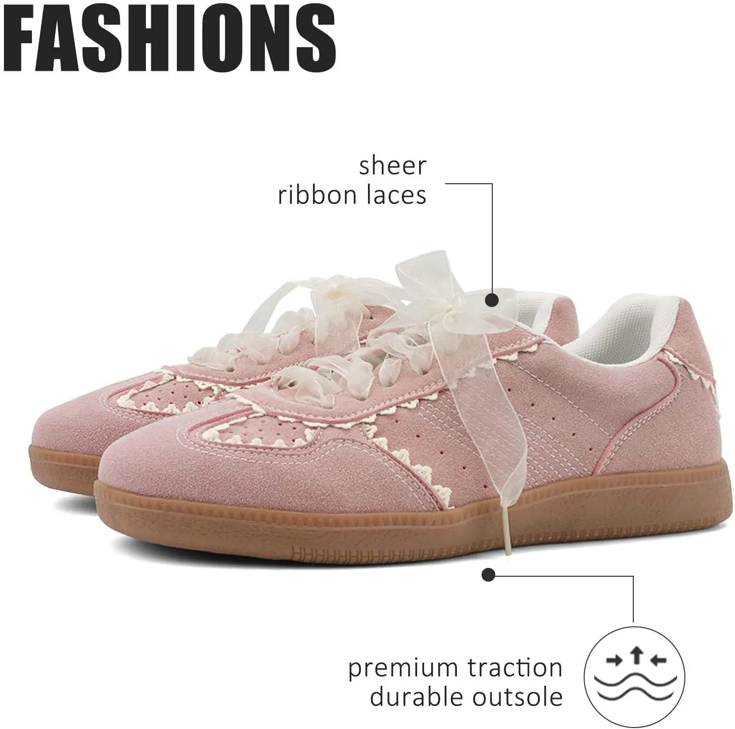 UBWDU Lace Fashion Ballet Sneakers for Women 2025 – Trendy Cute Crochet Ribbon Lace-Up Casual Spring Shoes