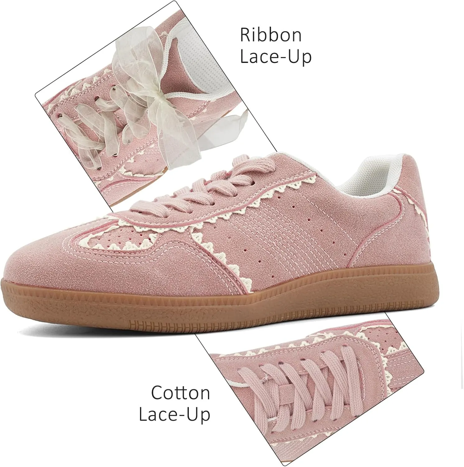 UBWDU Lace Fashion Ballet Sneakers for Women 2025 – Trendy Cute Crochet Ribbon Lace-Up Casual Spring Shoes