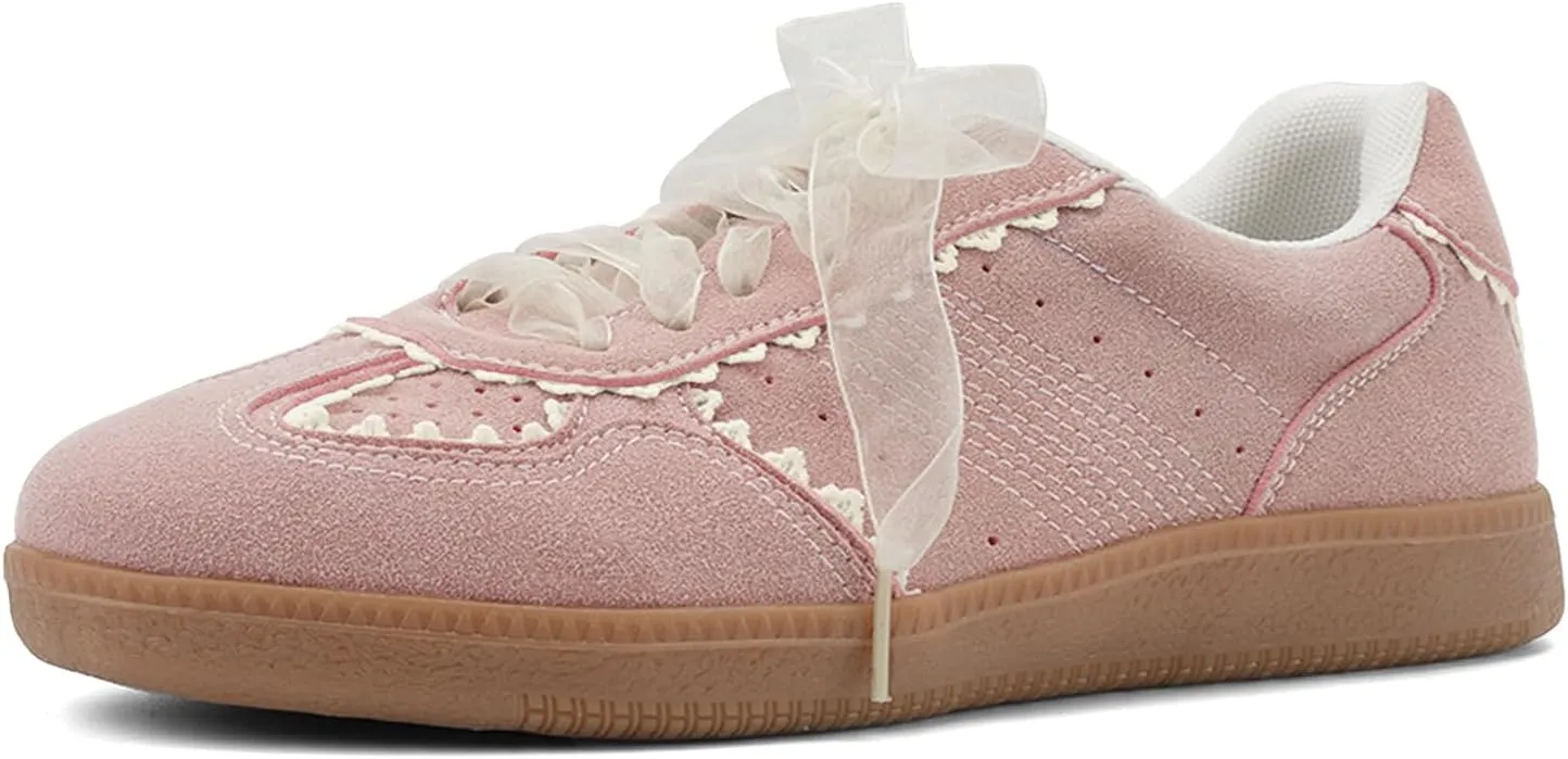 UBWDU Lace Fashion Ballet Sneakers for Women 2025 – Trendy Cute Crochet Ribbon Lace-Up Casual Spring Shoes