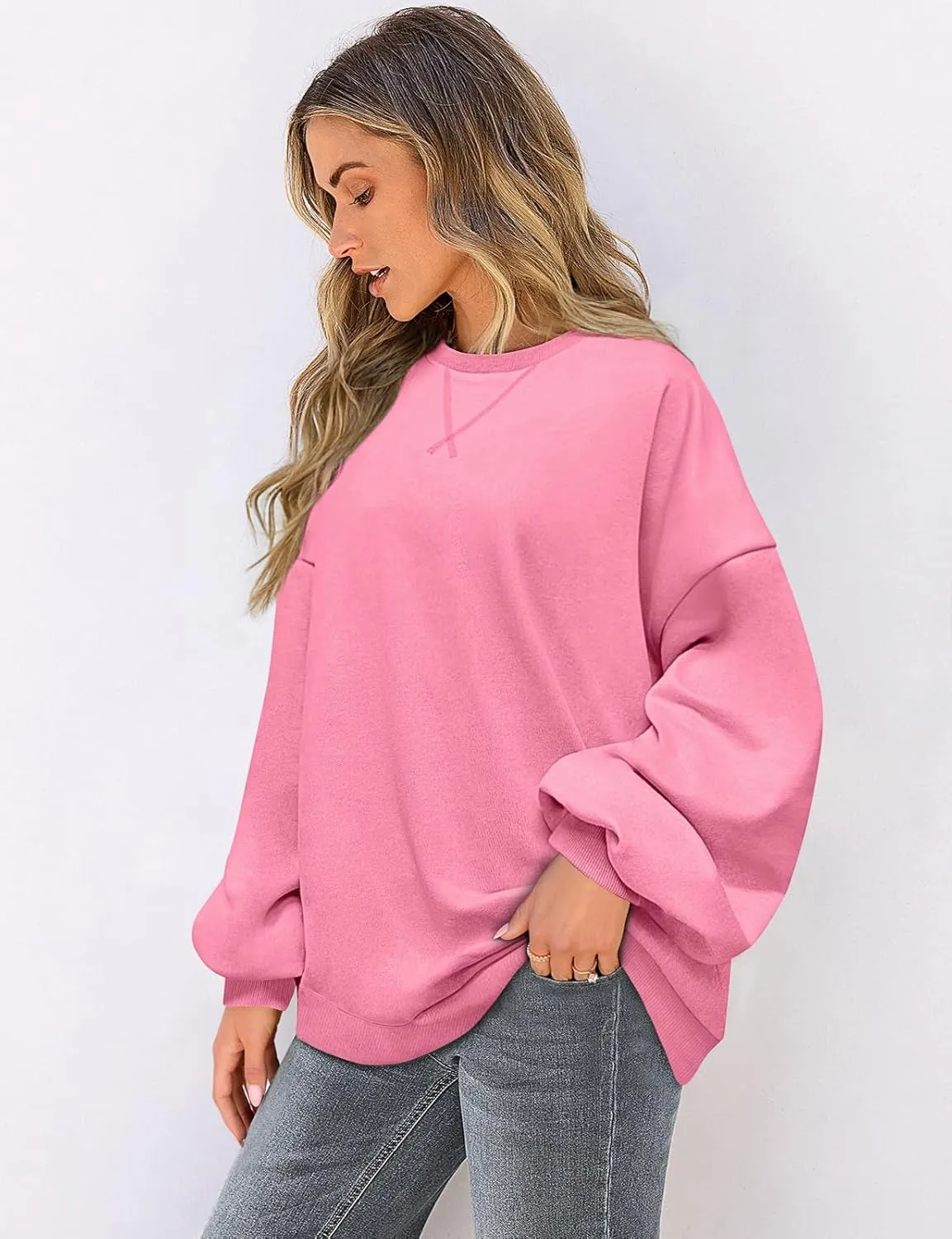 UEU Women Oversized Striped Crewneck Sweatshirt Long Sleeve Color Block Pullover Tops Casual Loose Workout Shirt