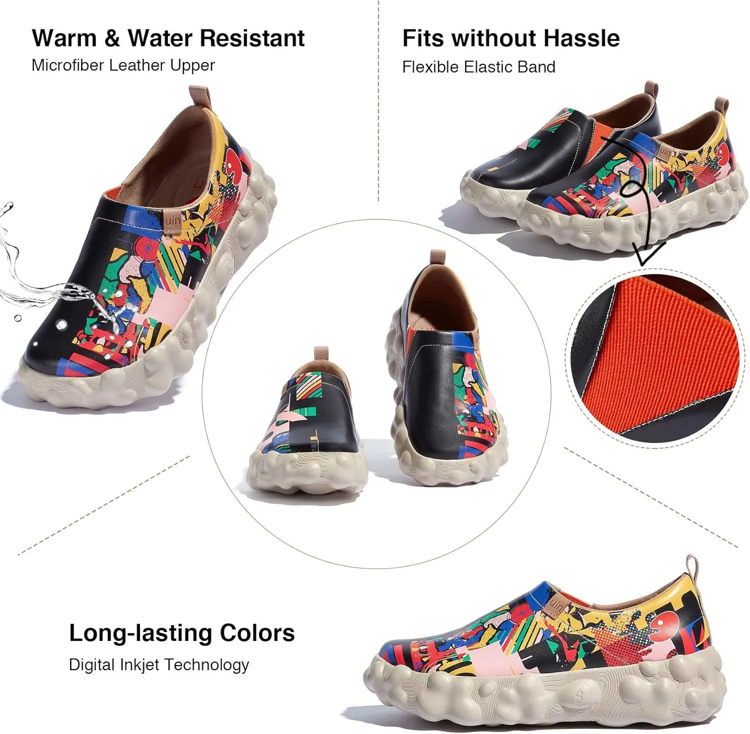 UIN Women's Fashion Sneakers Slip On Walking Art Travel Shoes Toledo Ⅵ Rainbow Crush 2