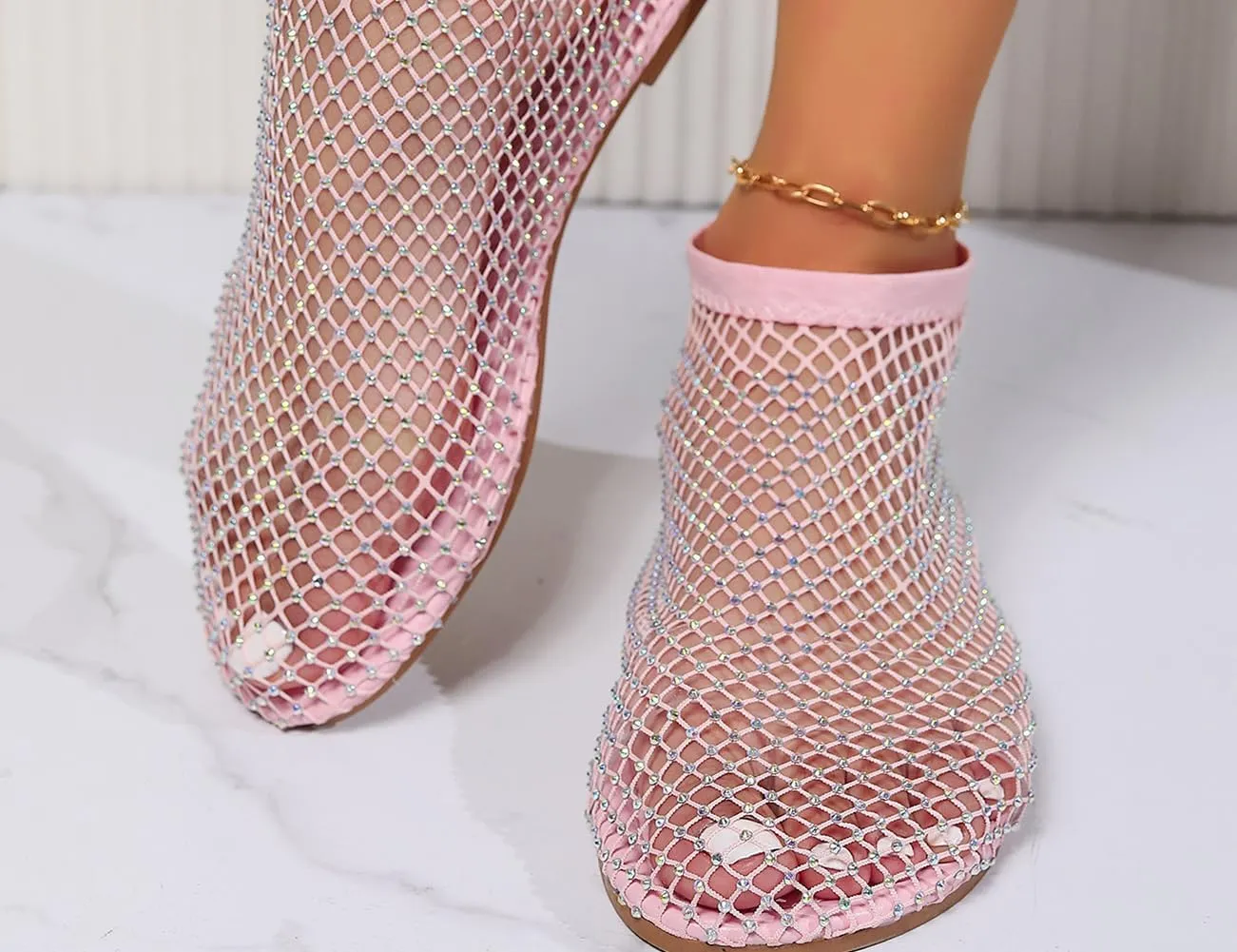 Ultra Comfortable Shiny Gem Mesh Flats, Ballet Flats for Women Sandals Women Dressy Summer Flat Shoes Slip On Sandals