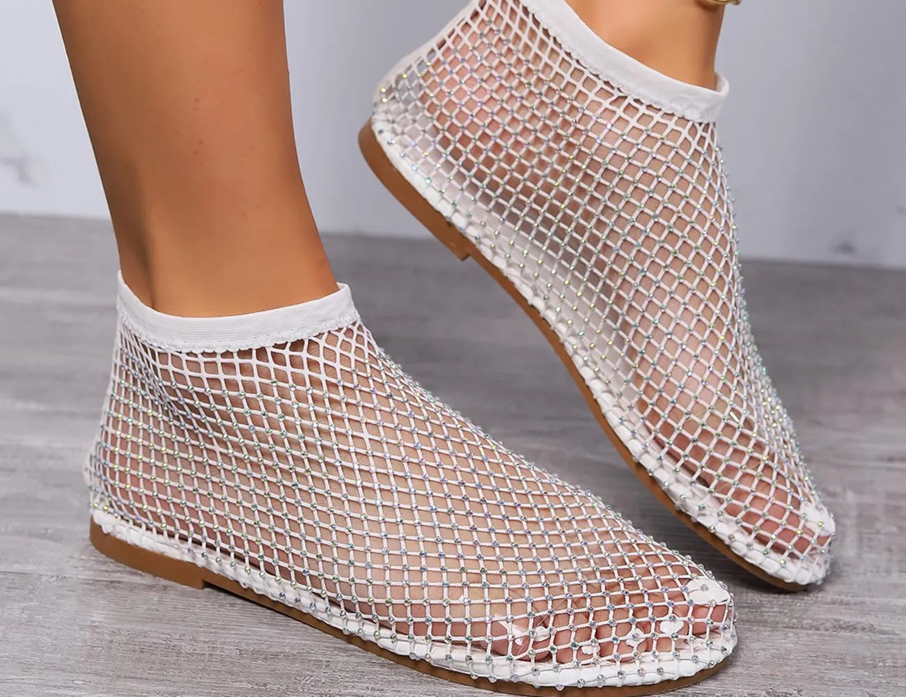 Ultra Comfortable Shiny Gem Mesh Flats, Ballet Flats for Women Sandals Women Dressy Summer Flat Shoes Slip On Sandals