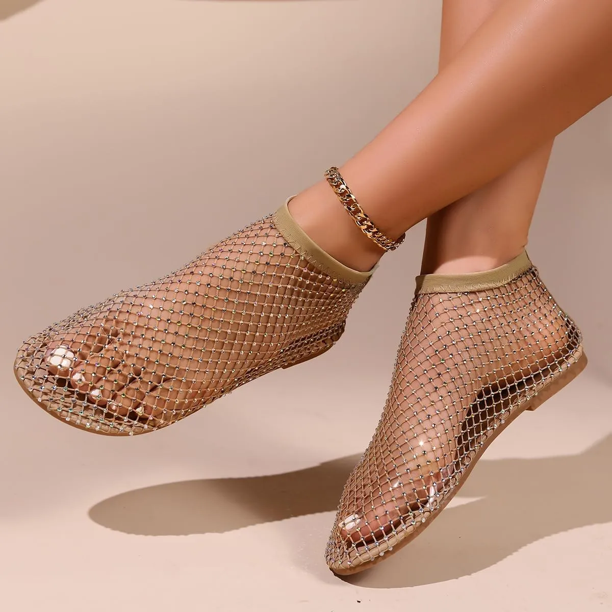 Ultra Comfortable Shiny Gem Mesh Flats, Ballet Flats for Women Sandals Women Dressy Summer Flat Shoes Slip On Sandals