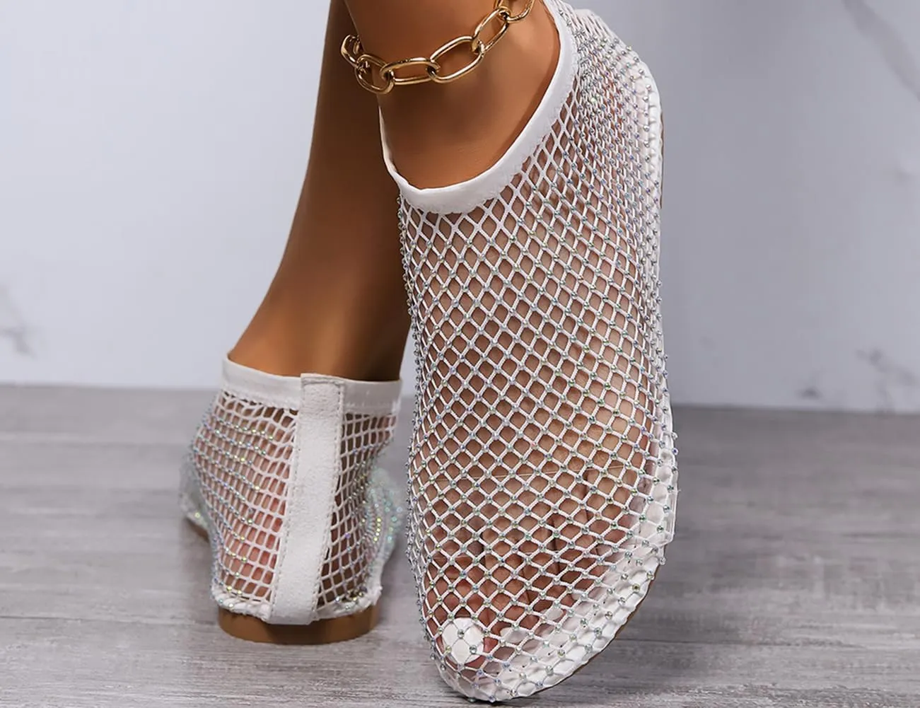 Ultra Comfortable Shiny Gem Mesh Flats, Ballet Flats for Women Sandals Women Dressy Summer Flat Shoes Slip On Sandals
