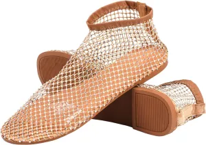 Ultra Comfortable Shiny Gem Mesh Flats, Ballet Flats for Women Sandals Women Dressy Summer Flat Shoes Slip On Sandals